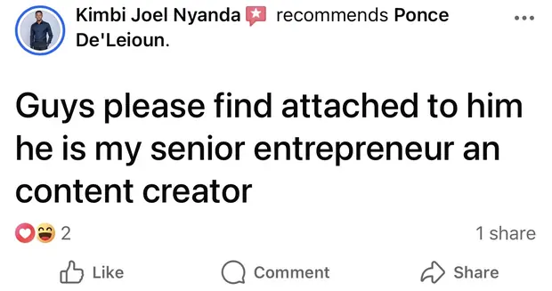 Kimbi Joel Nyanda recommendation